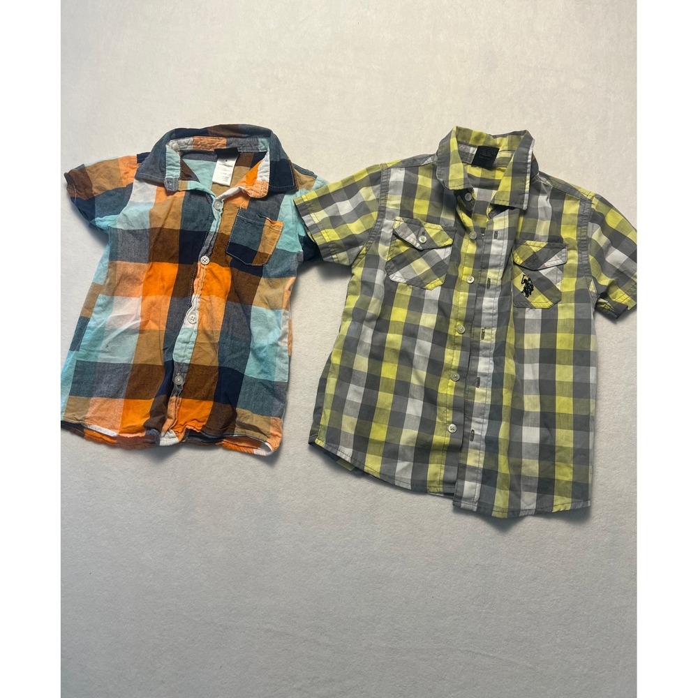 Carters US Polo Assn Size 5 Button Down Shirts Plaid Multi Color Short Sleeve